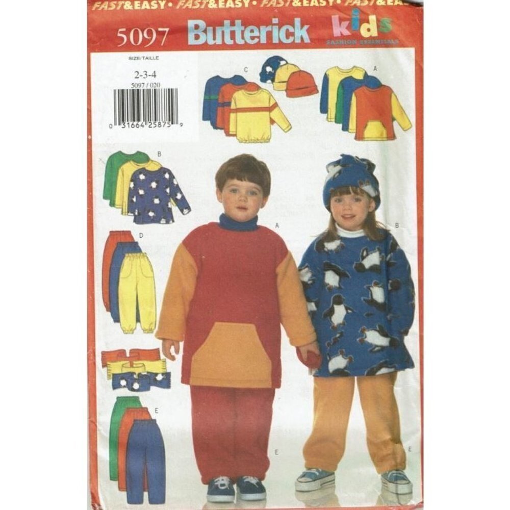 Butterick Sewing Pattern 5097 Top Pants Hat‎ Scarf Child Size 2-4